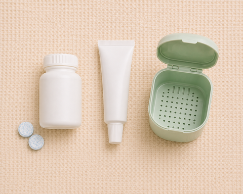 Denture Kit — denture cleanser, adhesive, and cup